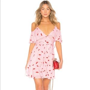 LPA Cold Shoulder Ruffle Wrap Dress in Lips